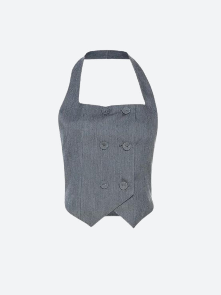 Buttoned Crop Halter Top - KAYSMAR