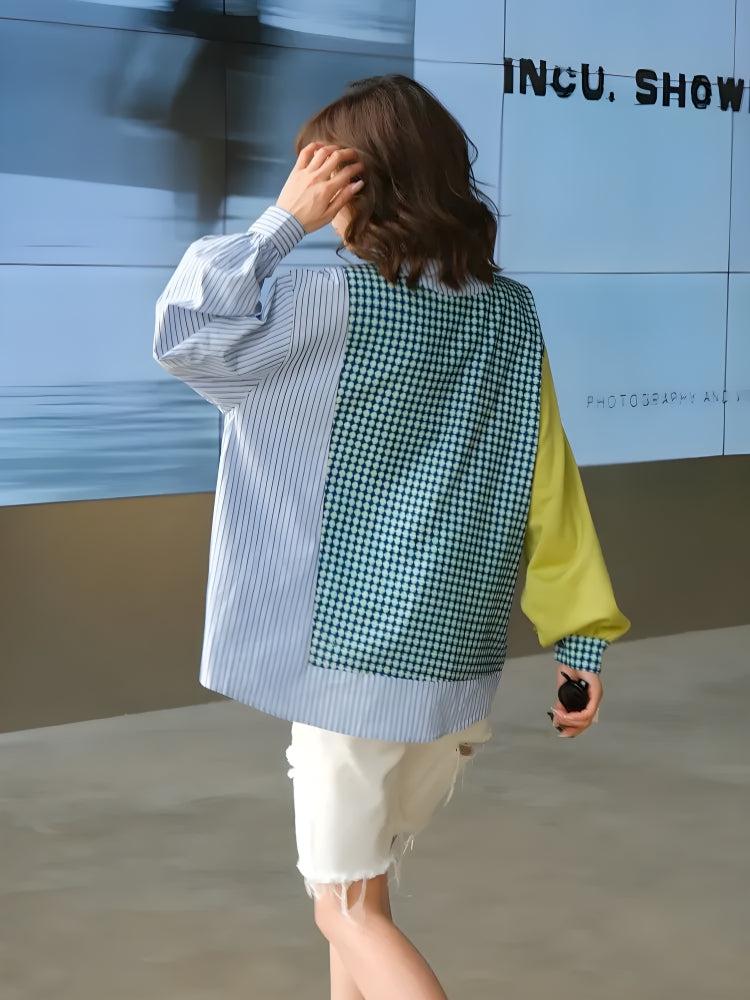 Buttoned Sleeved Patchwork Shirt - KAYSMAR