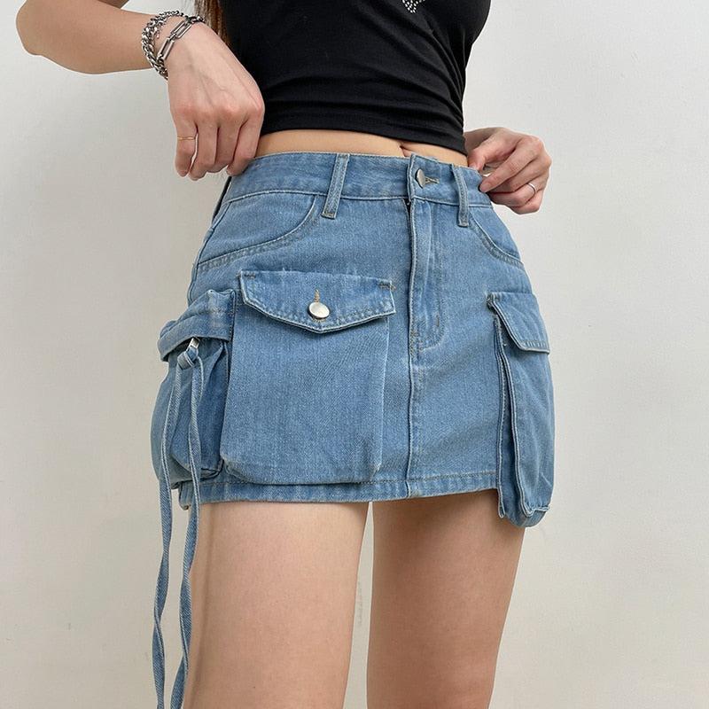 Cargo Denim Mini Skirt - KAYSMAR