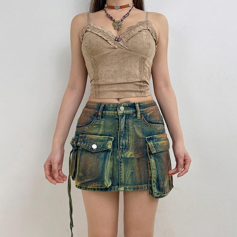 Cargo Denim Mini Skirt - KAYSMAR