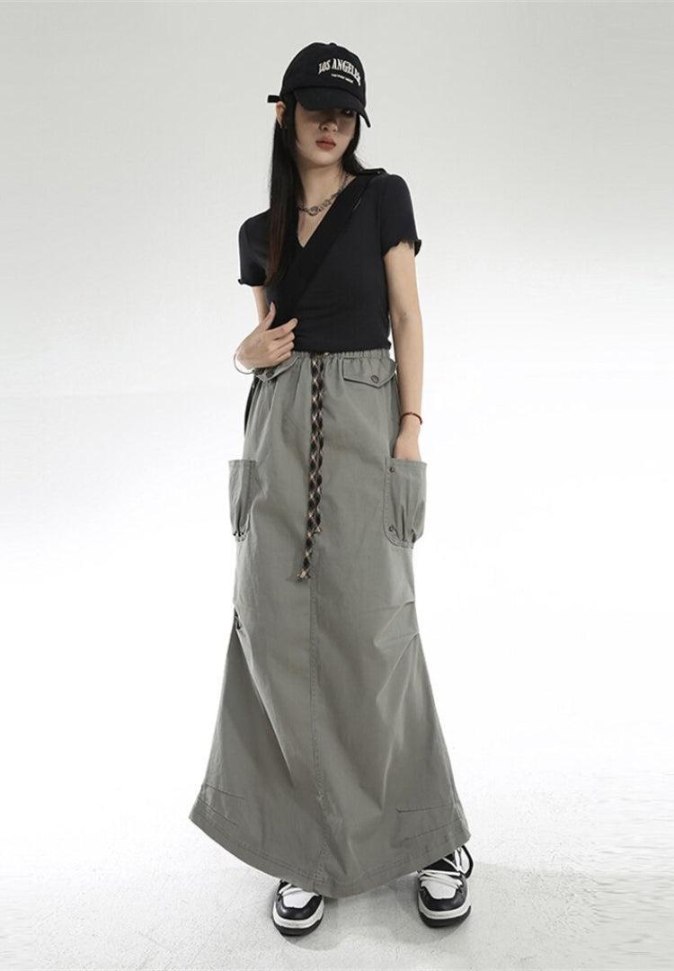 Cargo Pockets Parachute Maxi Skirt - KAYSMAR