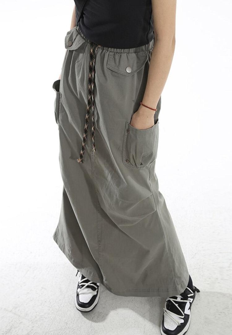 Cargo Pockets Parachute Maxi Skirt - KAYSMAR