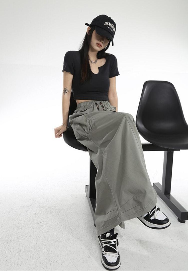 Cargo Pockets Parachute Maxi Skirt - KAYSMAR