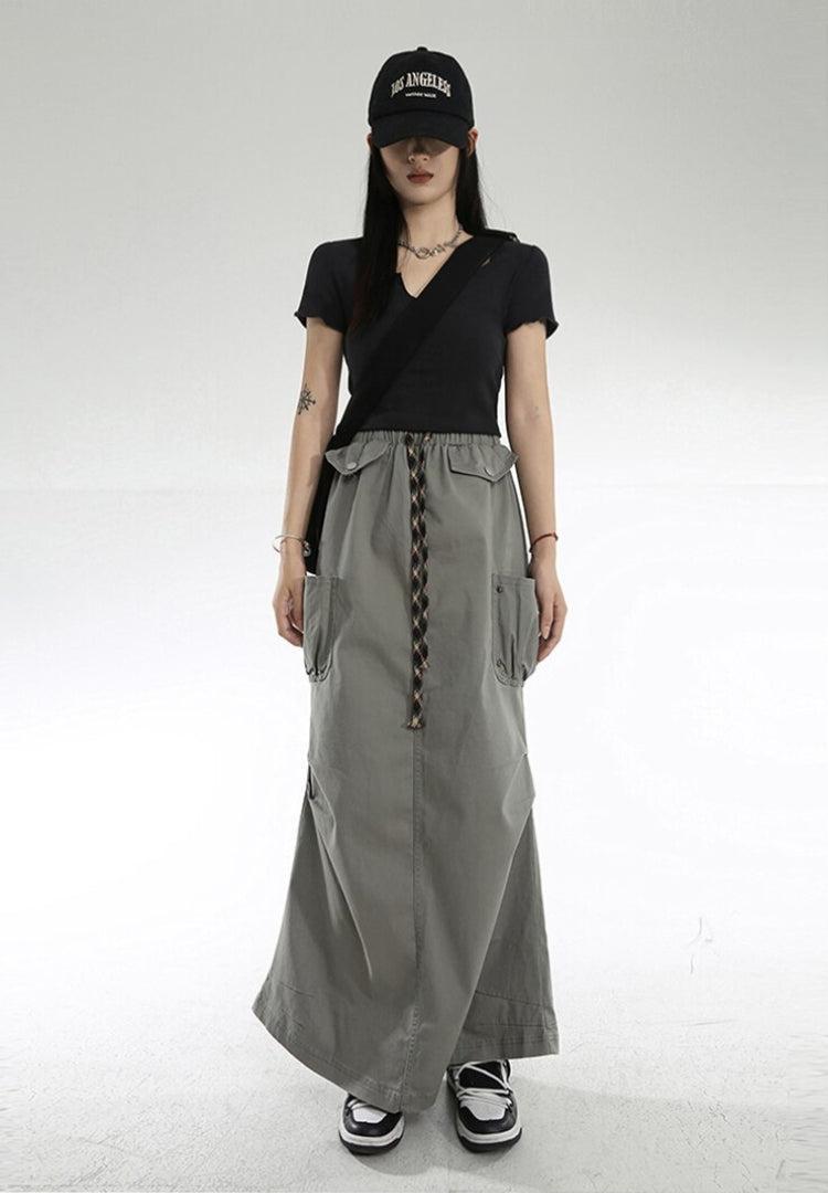Cargo Pockets Parachute Maxi Skirt - KAYSMAR