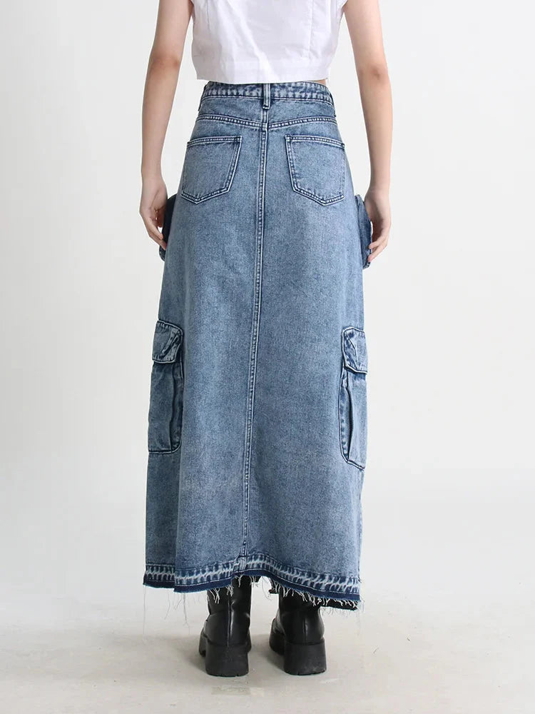 Cargo Split Denim Midi Skirt - KAYSMAR