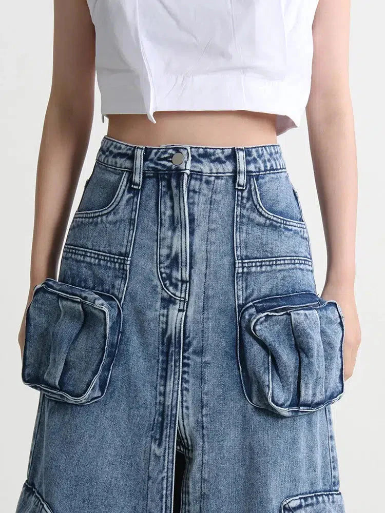 Cargo Split Denim Midi Skirt - KAYSMAR