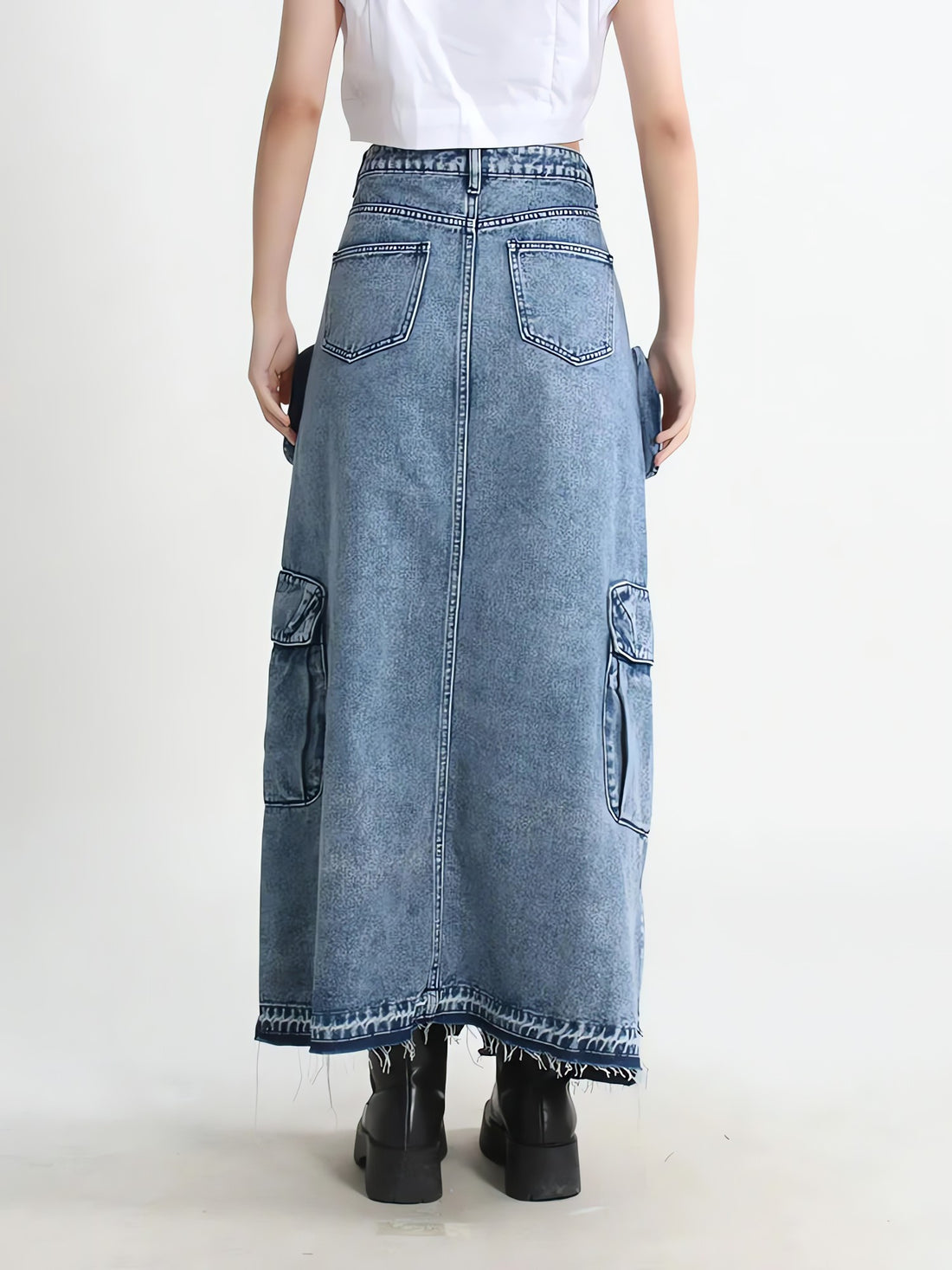 Cargo Split Denim Midi Skirt - KAYSMAR
