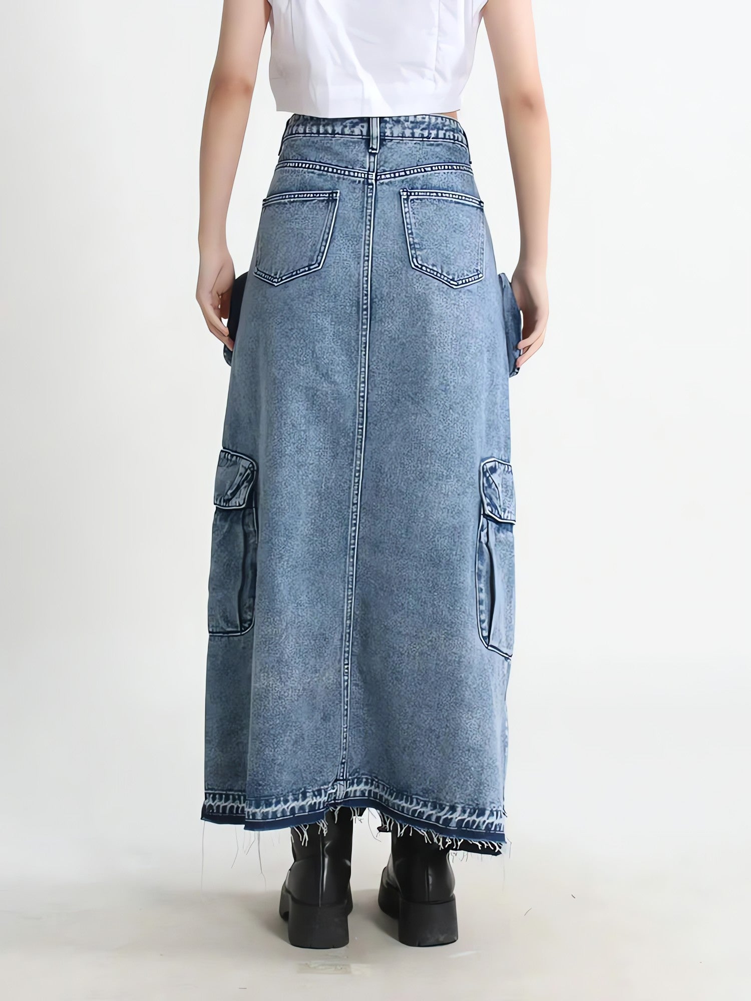 Cargo Split Denim Midi Skirt - KAYSMAR