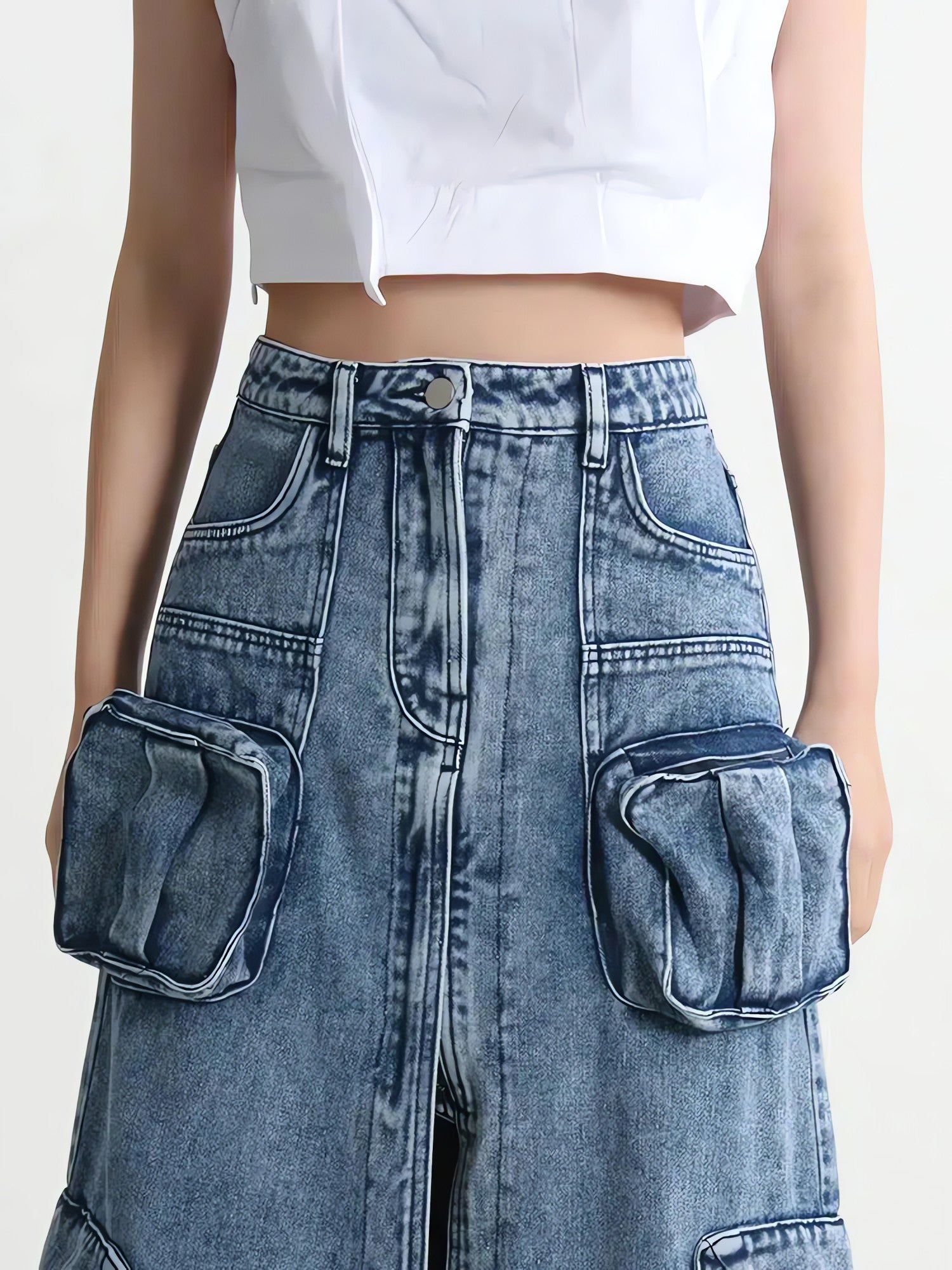 Cargo Split Denim Midi Skirt - KAYSMAR