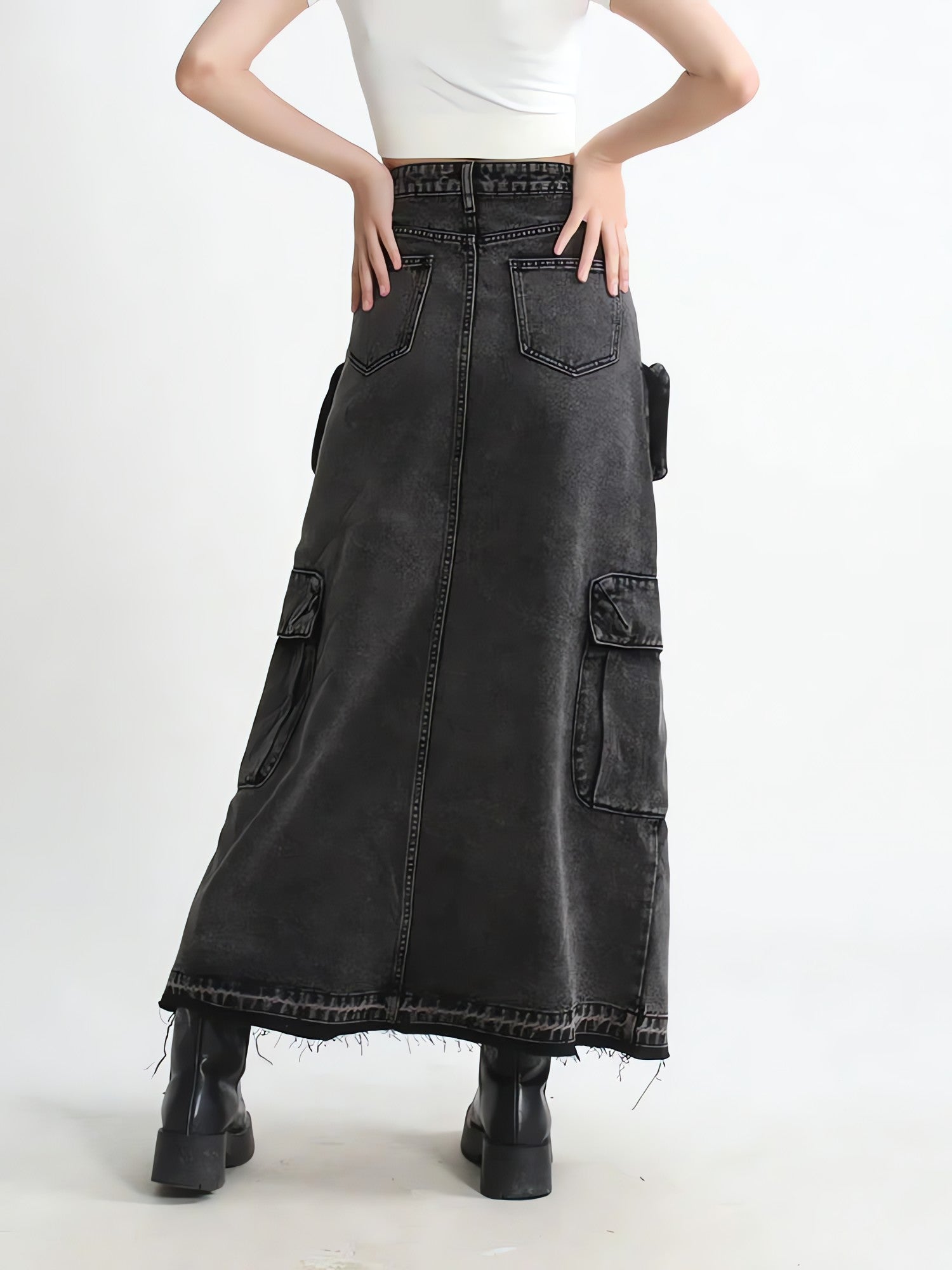 Cargo Split Denim Midi Skirt - KAYSMAR