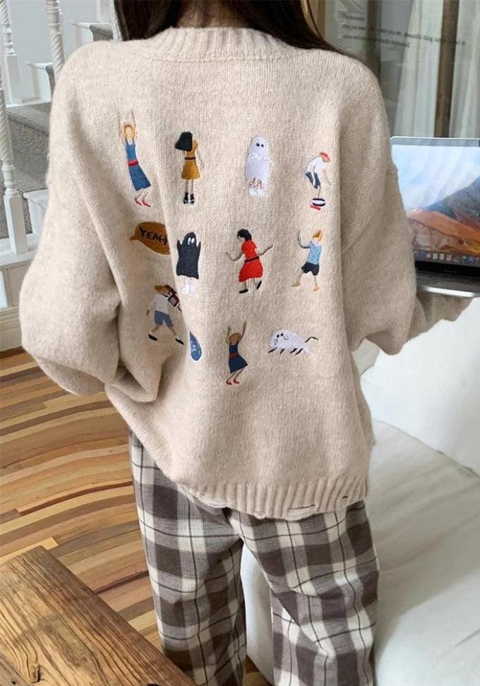 Cartoon Embroidered Knitted Sweater - KAYSMAR