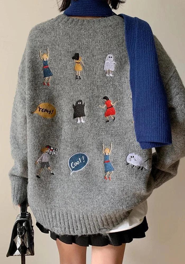 Cartoon Embroidered Knitted Sweater - KAYSMAR