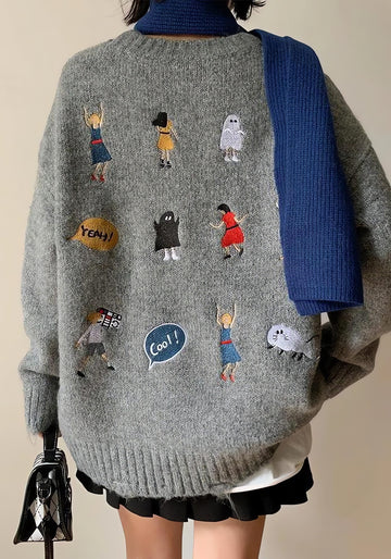 Cartoon Embroidered Knitted Sweater - KAYSMAR