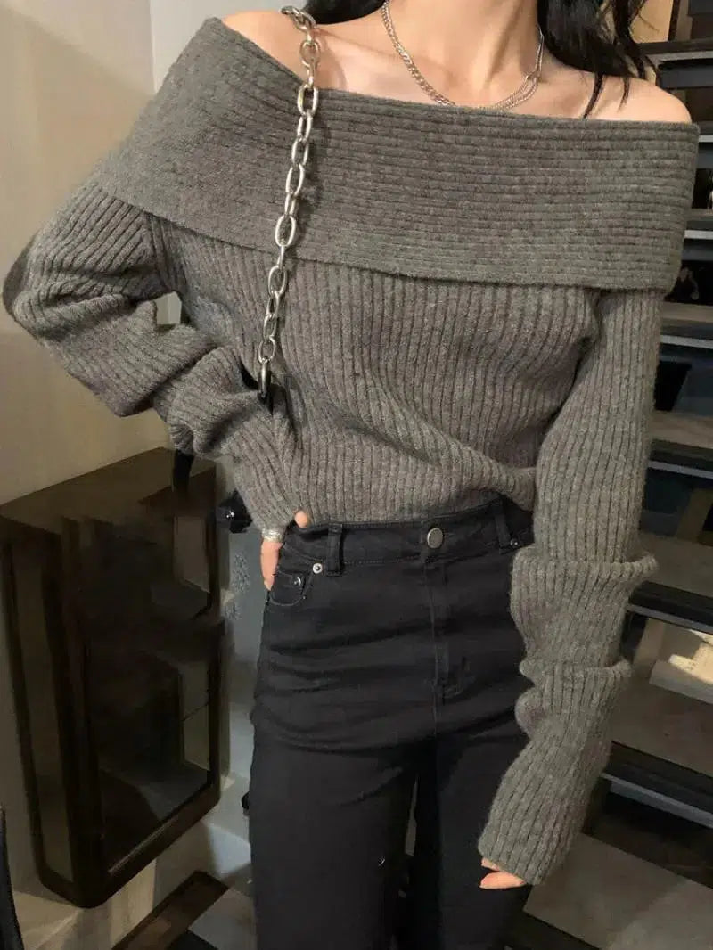 Casual Off Shoulder Knitted Sweater - KAYSMAR