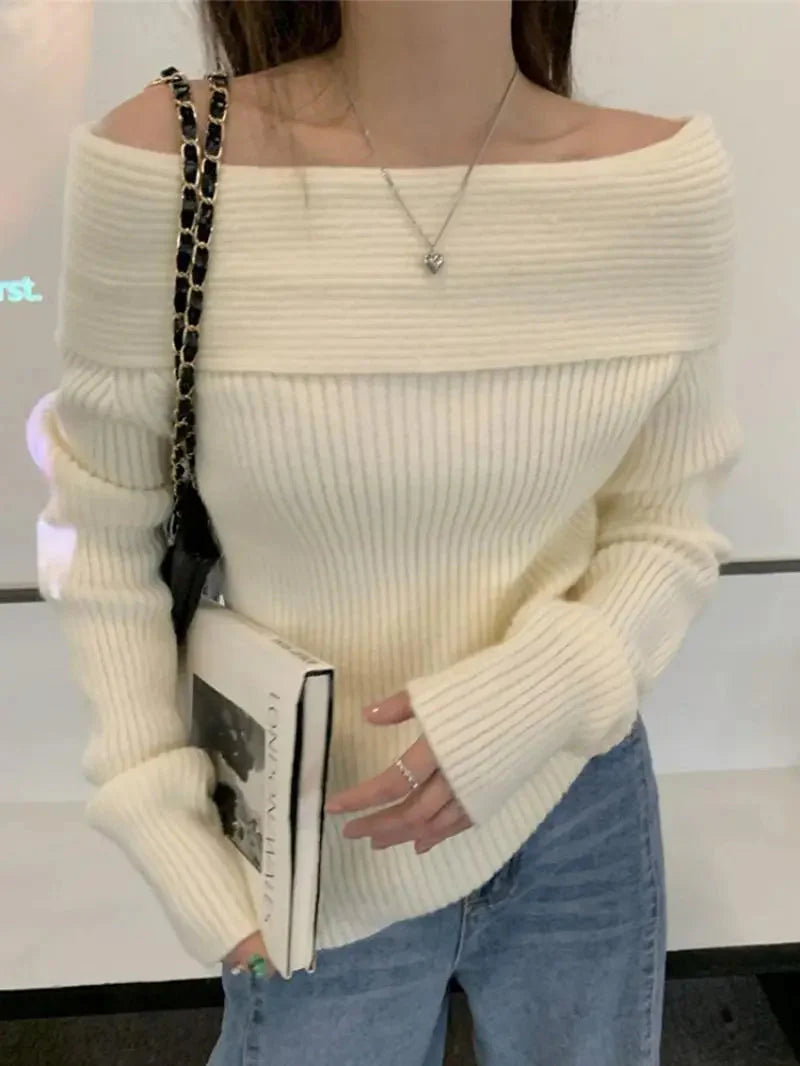 Casual Off Shoulder Knitted Sweater - KAYSMAR