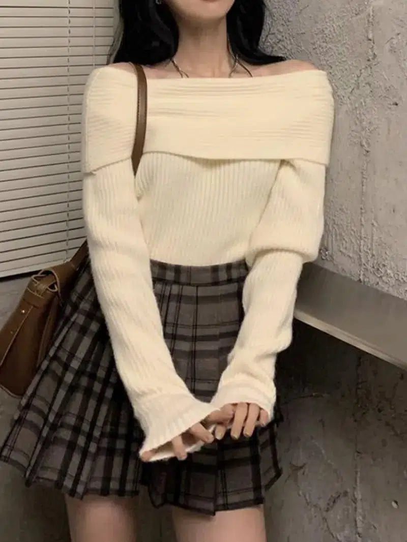 Casual Off Shoulder Knitted Sweater - KAYSMAR