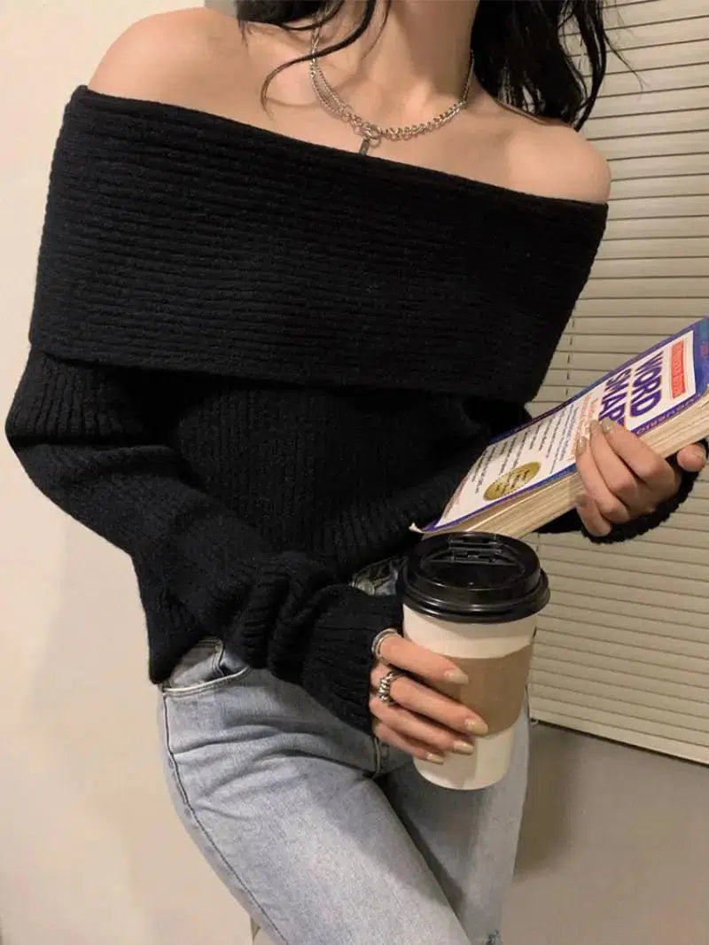 Casual Off Shoulder Knitted Sweater - KAYSMAR