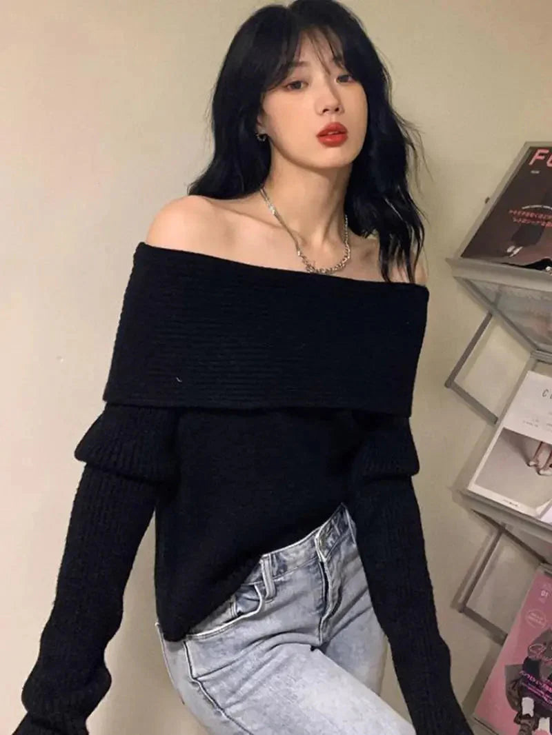 Casual Off Shoulder Knitted Sweater - KAYSMAR