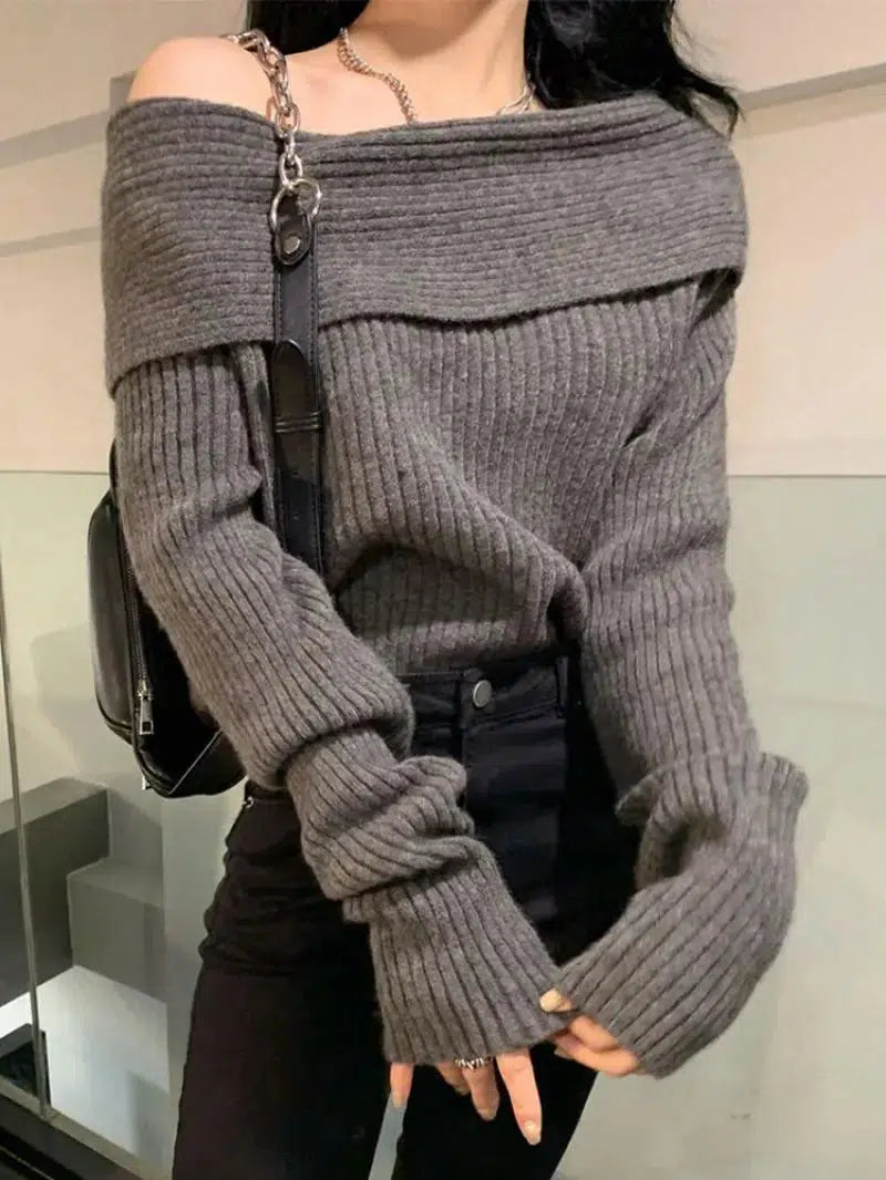 Casual Off Shoulder Knitted Sweater - KAYSMAR