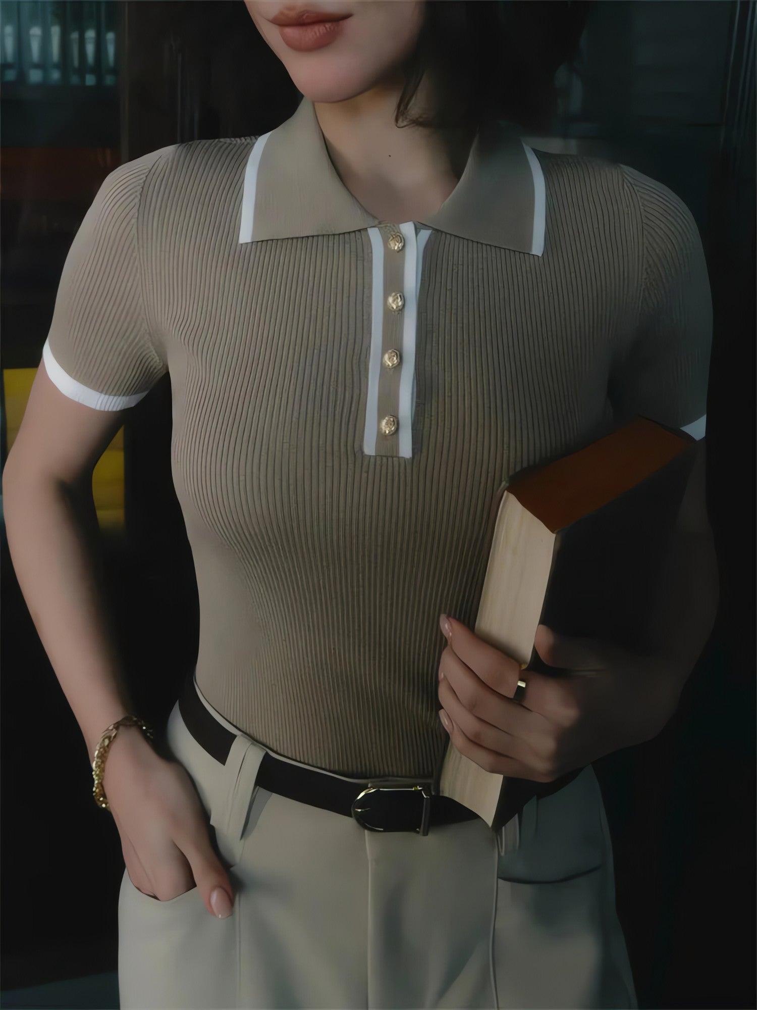 Casual Contrast Corduroy Top - KAYSMAR