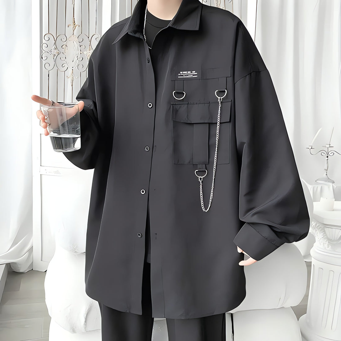 Chain Detailed Long Sleeve Shirt - KAYSMAR