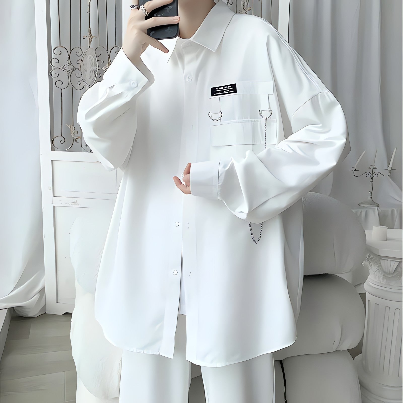 Chain Detailed Long Sleeve Shirt - KAYSMAR