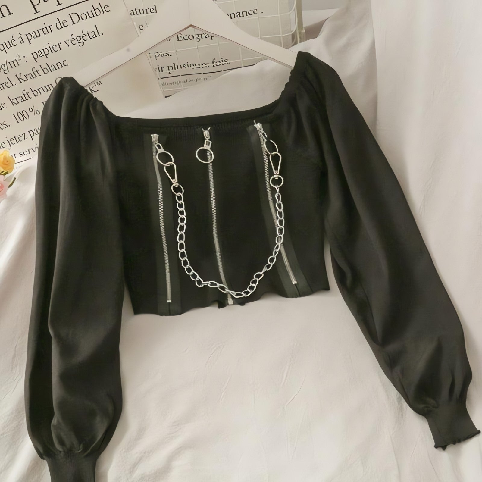 Chain Detailed Square Neck Crop Top - KAYSMAR