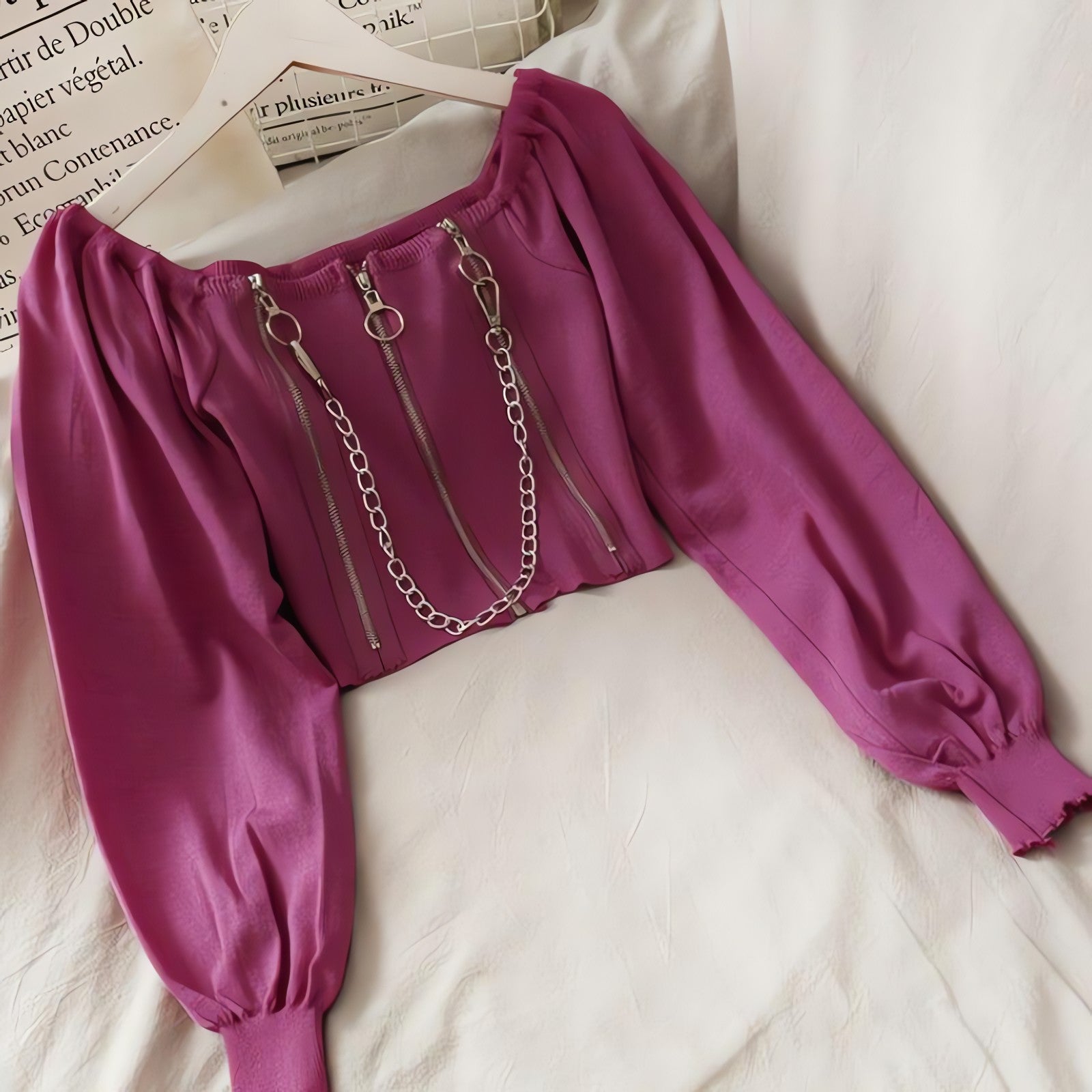Chain Detailed Square Neck Crop Top - KAYSMAR
