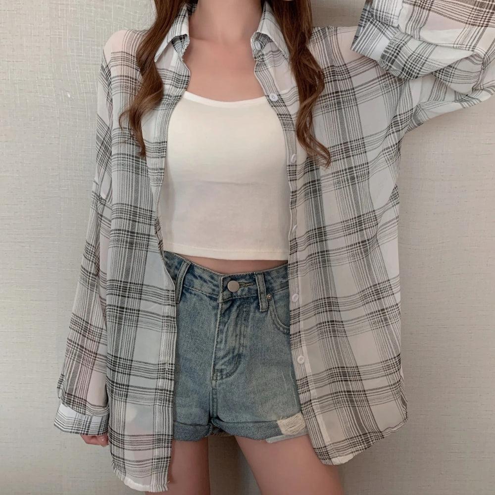 Chiffon Plaid Shirt - KAYSMAR