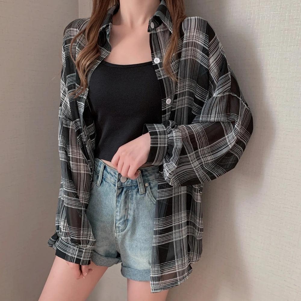Chiffon Plaid Shirt - KAYSMAR