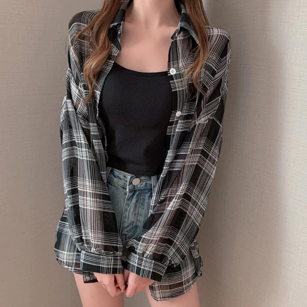 Chiffon Plaid Shirt - KAYSMAR