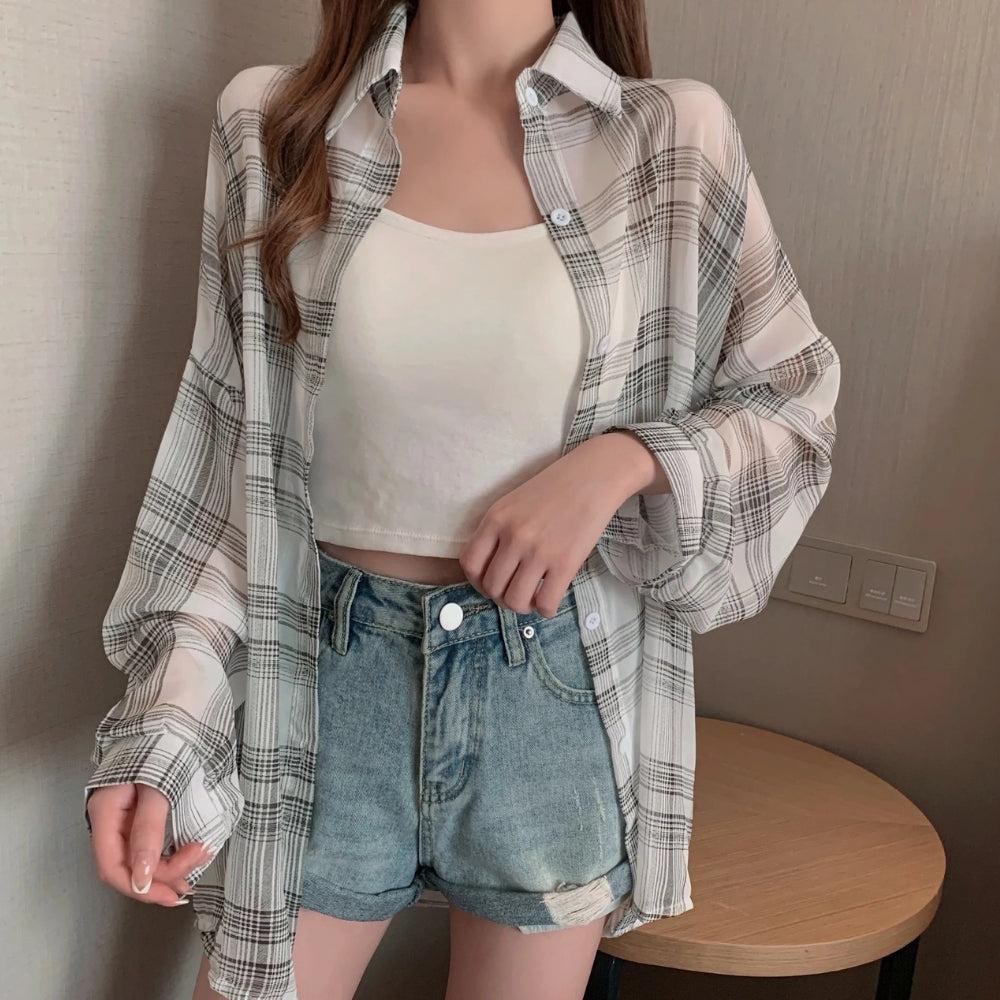 Chiffon Plaid Shirt - KAYSMAR