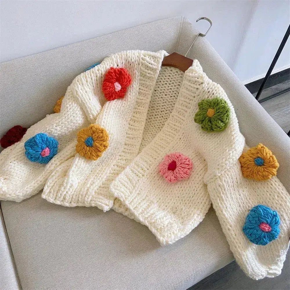 Chunky Colorful Floral Cardigan - KAYSMAR