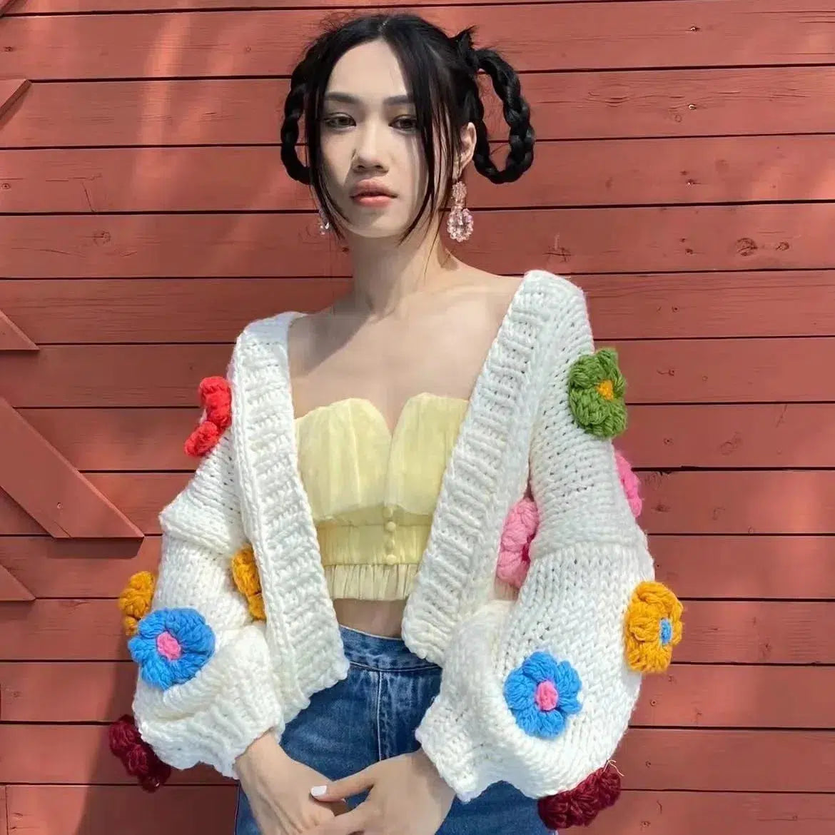 Chunky Colorful Floral Cardigan - KAYSMAR