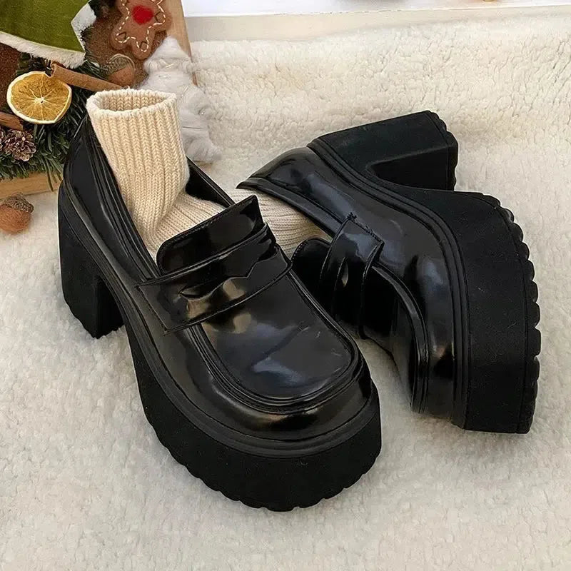 Chunky Platform High Heel Loafer Shoes - KAYSMAR