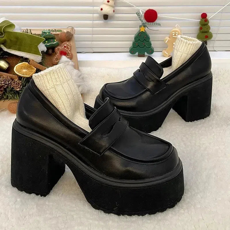 Chunky Platform High Heel Loafer Shoes - KAYSMAR