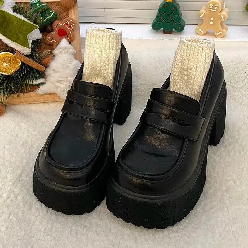 Chunky Platform High Heel Loafer Shoes - KAYSMAR