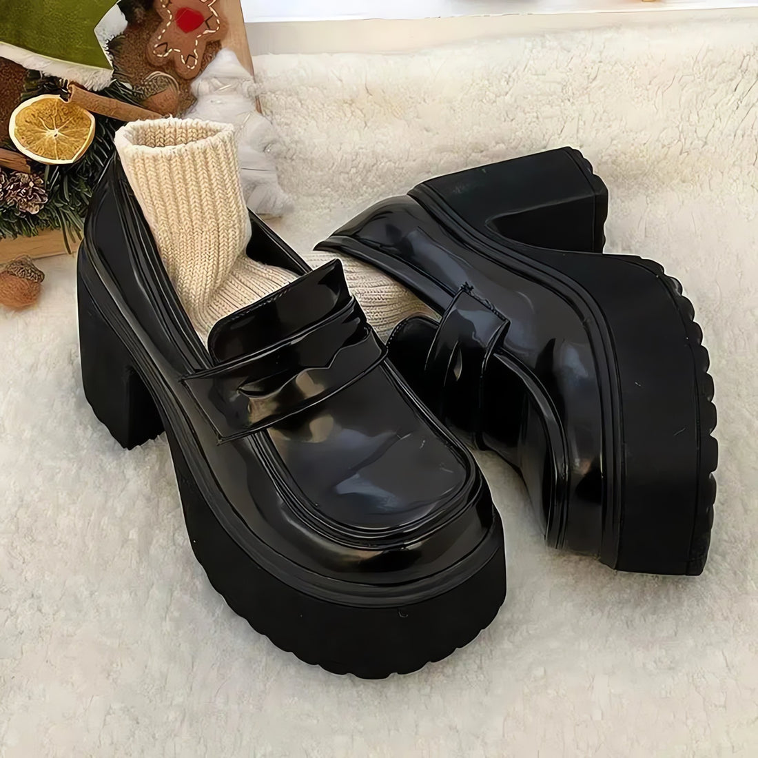 Chunky Platform High Heel Loafer Shoes - KAYSMAR