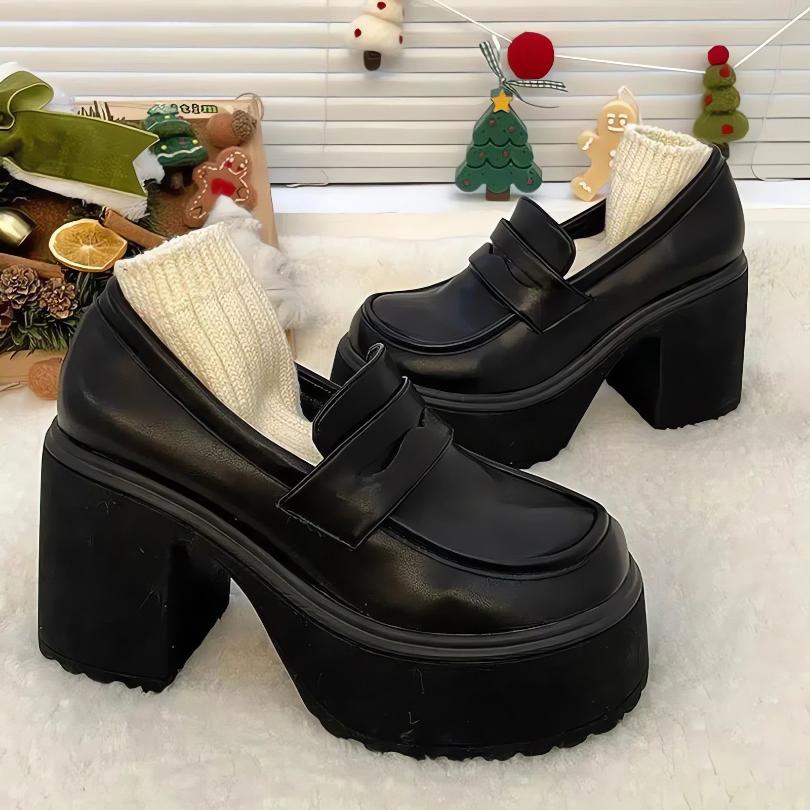 Chunky Platform High Heel Loafer Shoes - KAYSMAR