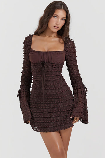Coffee Ruched Mini Dress