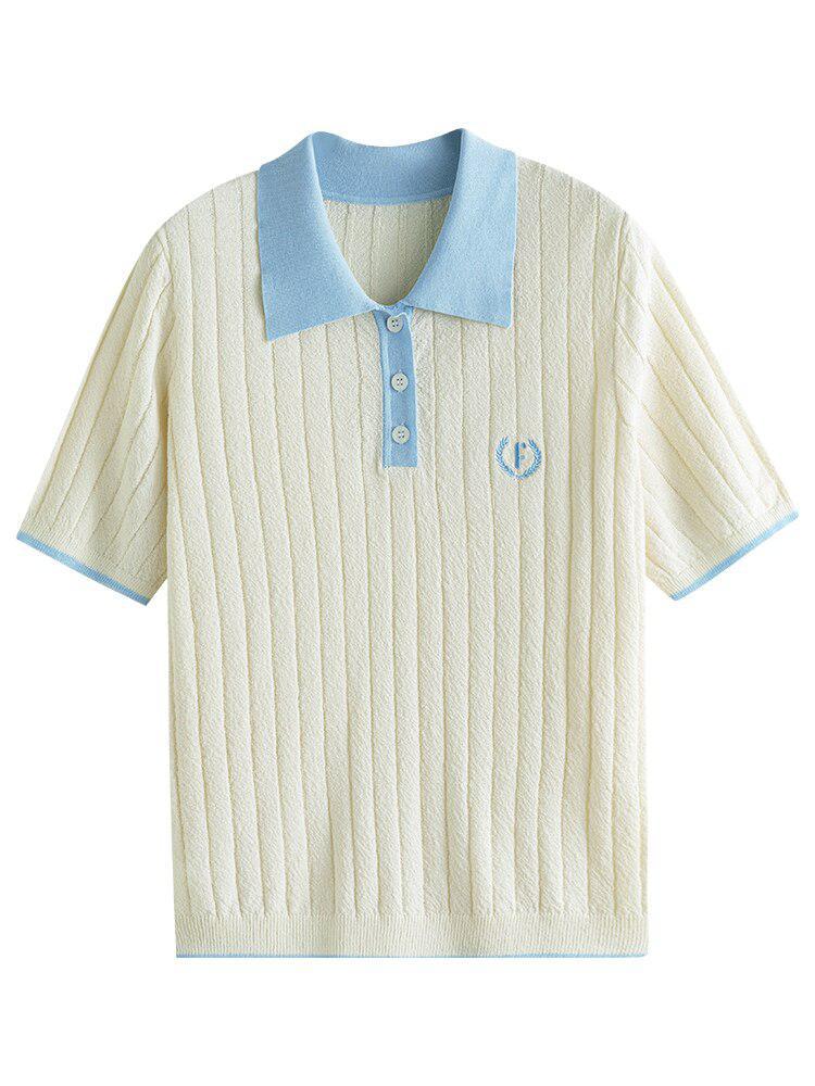 College Style Short Sleeve Sweater - KAYSMAR