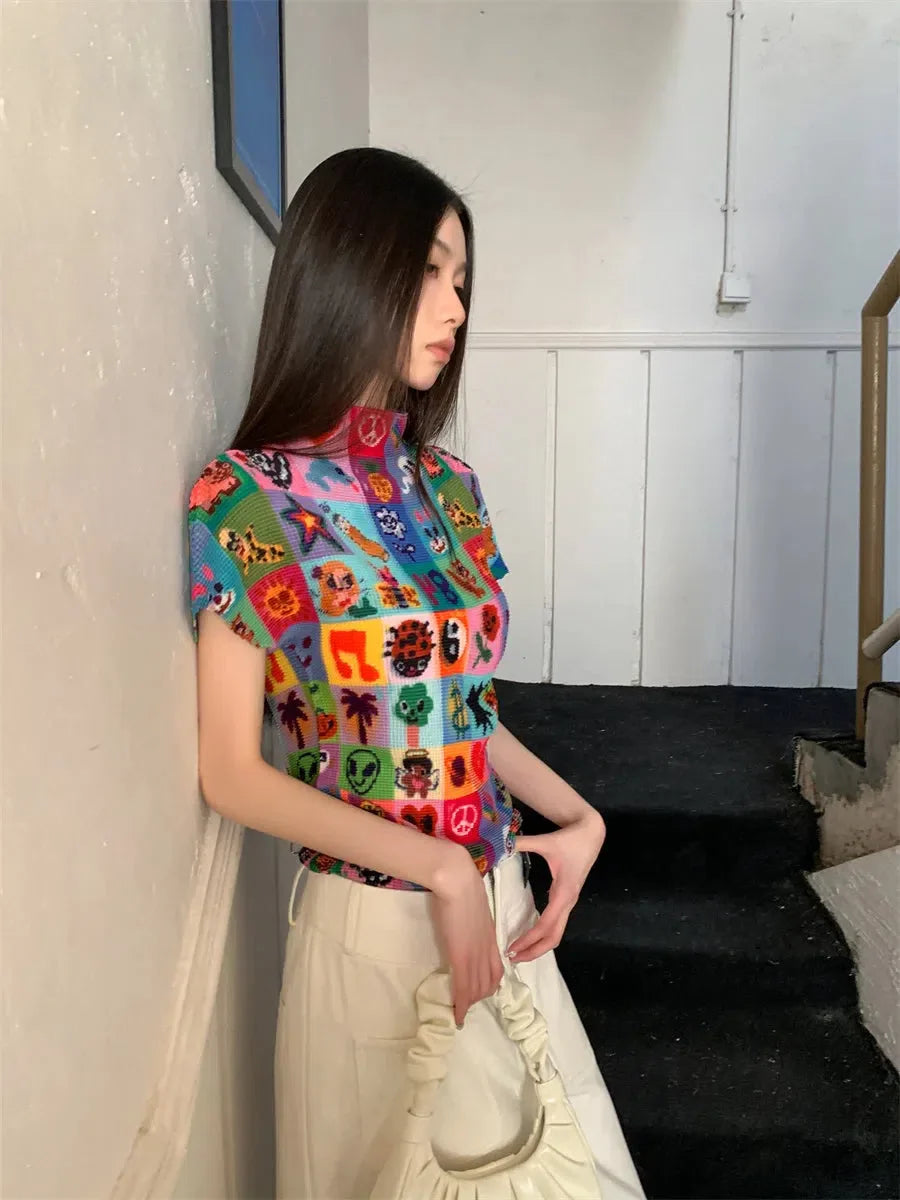 Colorful Sketchbook Pleated Top - KAYSMAR