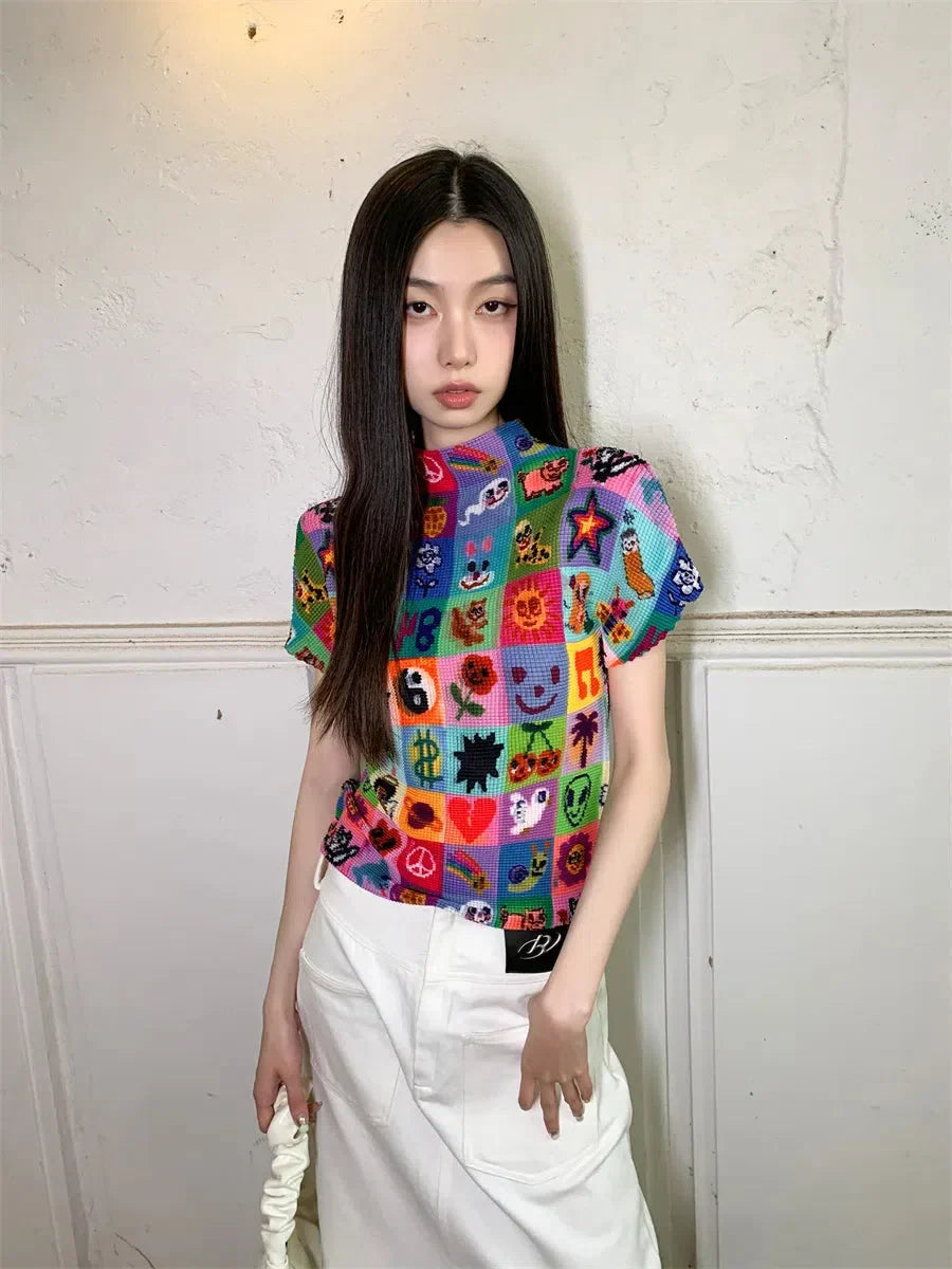 Colorful Sketchbook Pleated Top - KAYSMAR