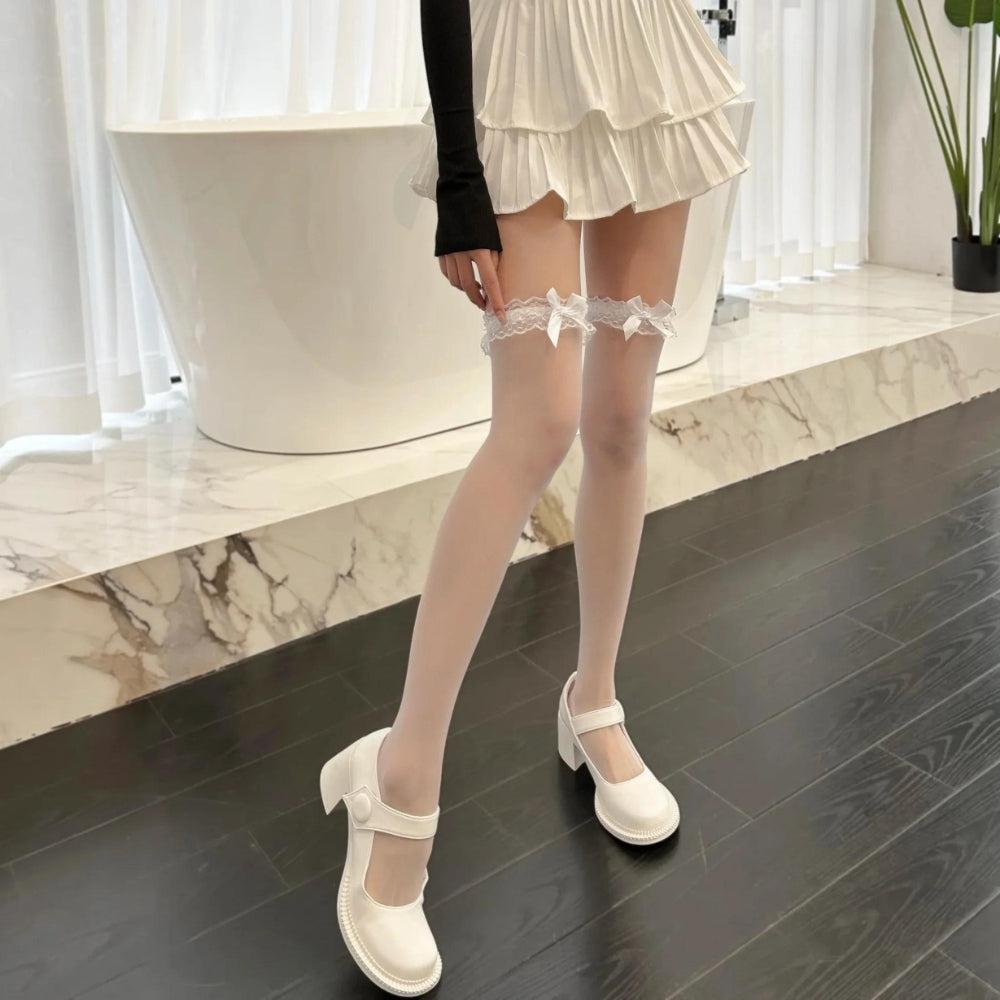 Coquette Bow Ruffled Thigh High Socks - KAYSMAR