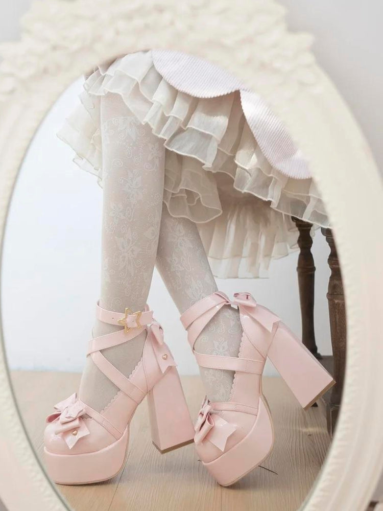 Coquette Bow Star Buckled Platform High Heels - KAYSMAR