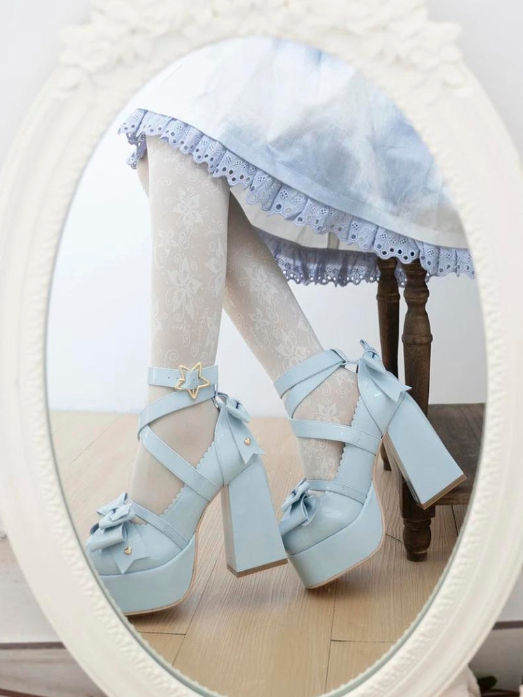 Coquette Bow Star Buckled Platform High Heels - KAYSMAR