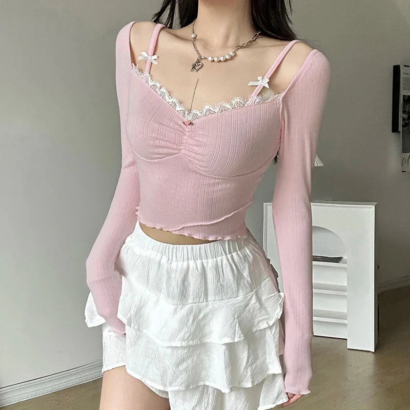 Coquette Bow Straps Ruched Top - KAYSMAR