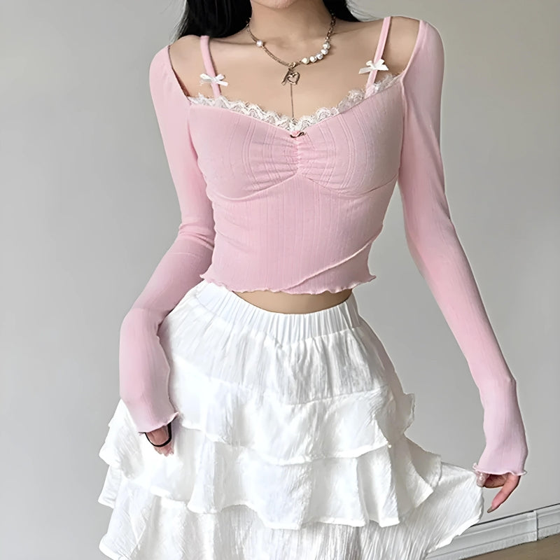 Coquette Bow Straps Ruched Top - KAYSMAR
