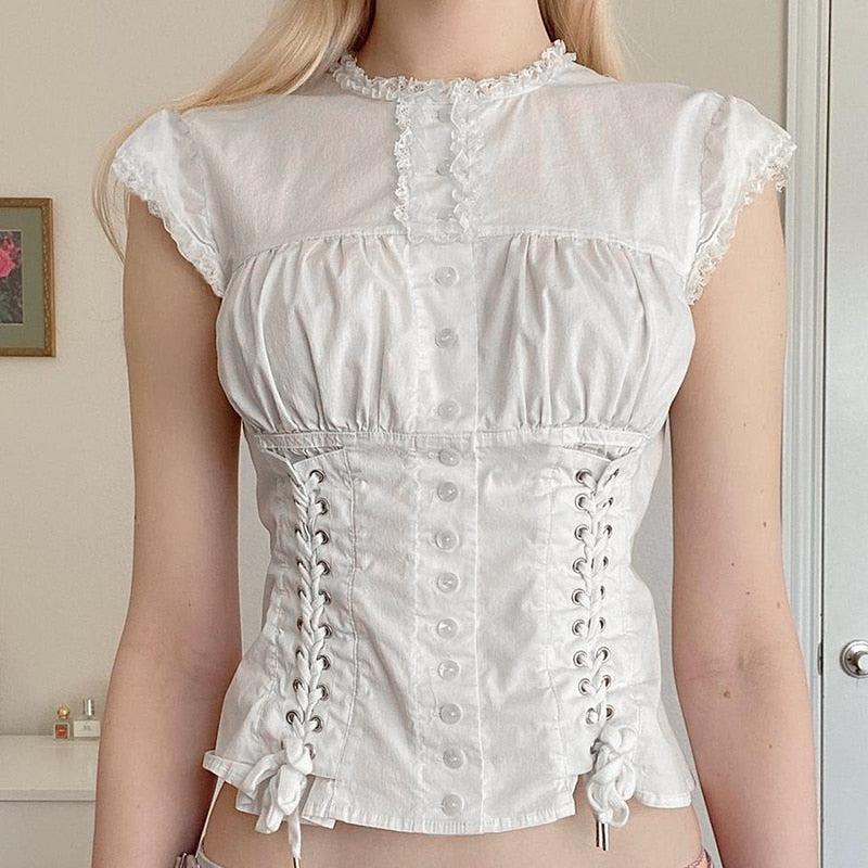 Coquette Cap Sleeve Lace Up Top - KAYSMAR