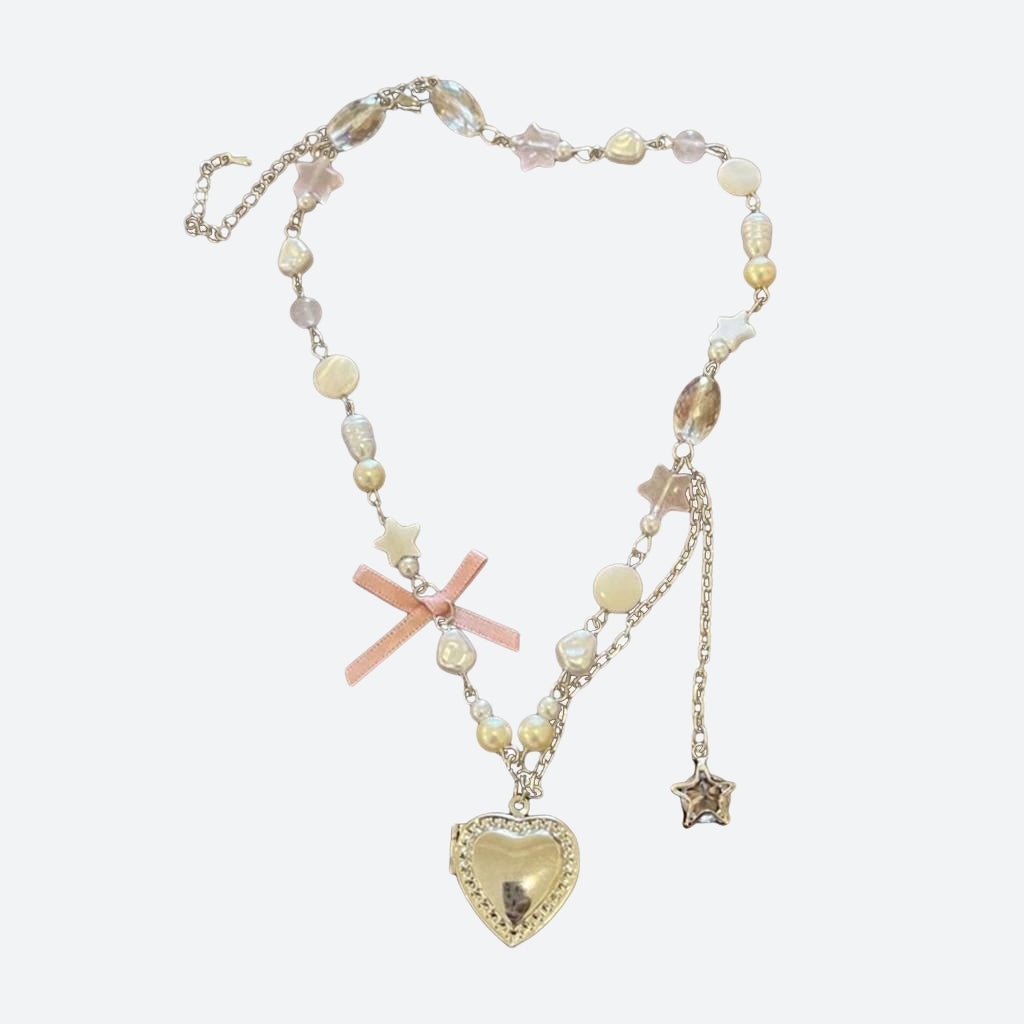 Coquette Heart Pearl Beaded Necklace - KAYSMAR